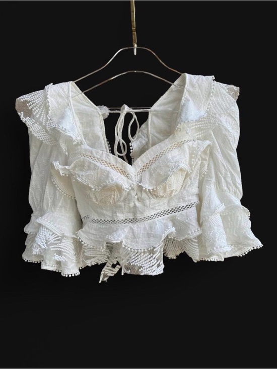 Mulla Tops - Elaborate Mulla White Ruffle Lace Corset Blouse Statement Top